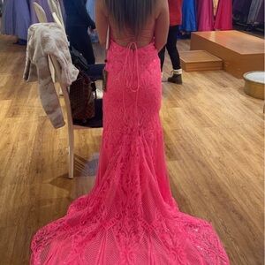 Vibrant Pink Backless Lace Dress